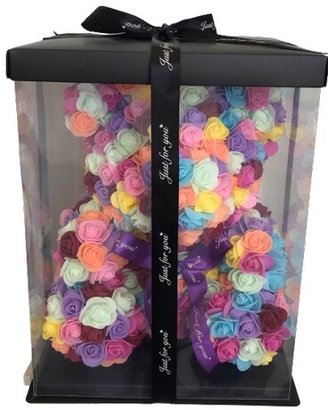 Multi Color Rose, Boxed size, inches height and inches wide.