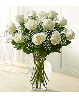 12 WHITE ROSES size, inches height and inches wide.