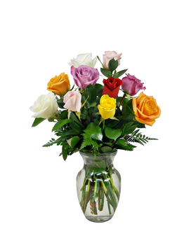 12 Medium Assorted Roses As Shown size, 20 inches height and 14 inches wide.