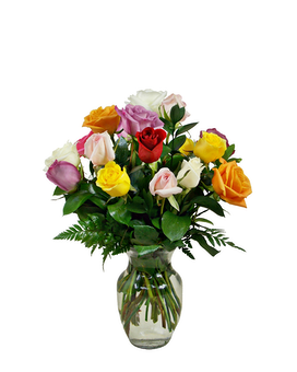 18 Medium Assorted Roses As Shown size, inches height and inches wide.