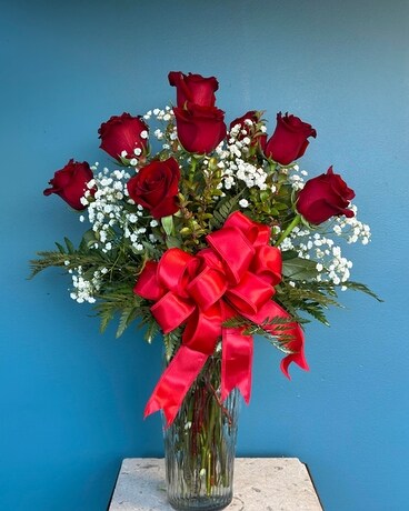 Dozen Roses Arranged size, inches height and inches wide.