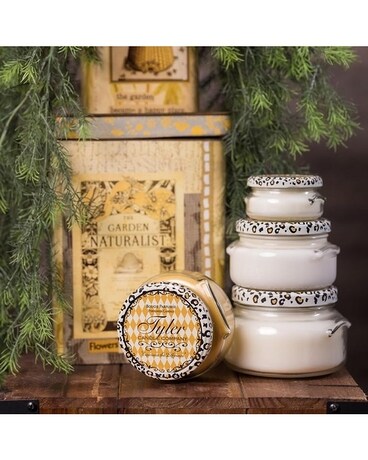 11 oz 2-Wick size, inches height and inches wide.