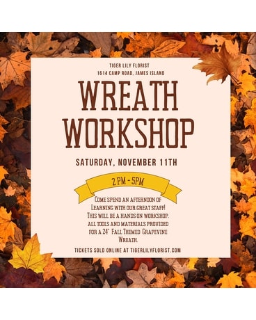 Nov. 11 Fall Dried Wreath Workshop size, inches height and inches wide.