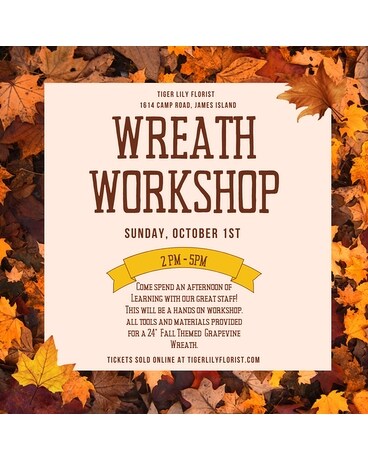 Oct. 1 Fall Dried Wreath Workshop size, inches height and inches wide.