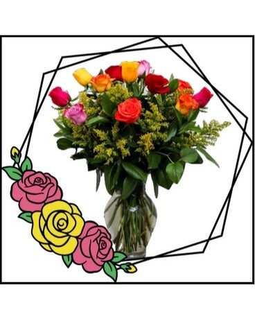 18 Stems Roses size, inches height and inches wide.
