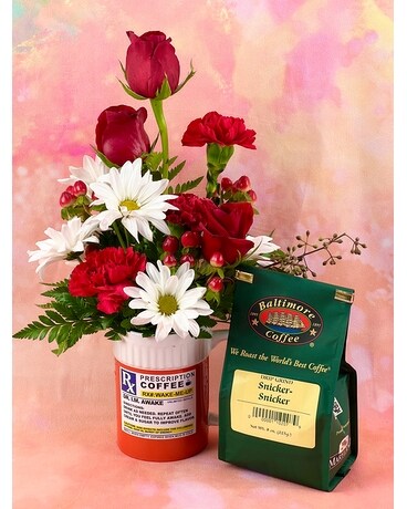 Arrangement w/ Coffee size, inches height and inches wide.