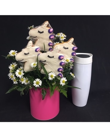 Unicorn arrangement and Mocha size, inches height and inches wide.