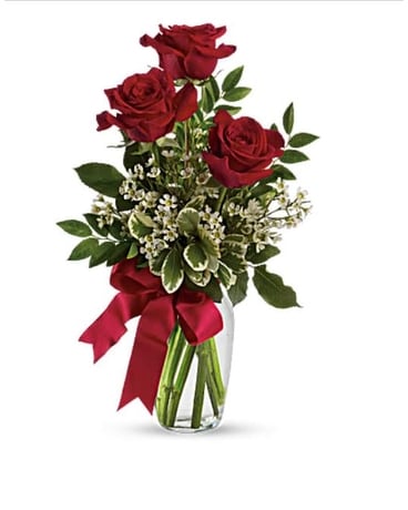 3 Red Roses size, inches height and inches wide.