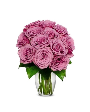 12 Lavender Roses size, inches height and inches wide.