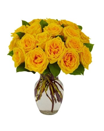 12 Yellow Roses size, inches height and inches wide.