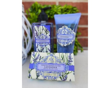 Hand Wash, Shower Gel & Triple Milled Soap Lavender size, inches height and inches wide.