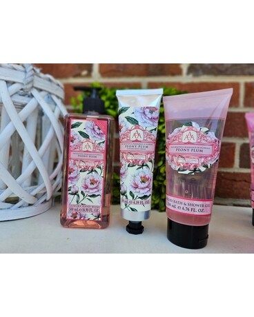 Hand Wash, Shower Gel & Body Cream Peony Plum size, inches height and inches wide.