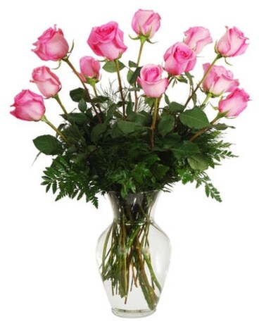 24 Pink Vased Roses size, inches height and inches wide.