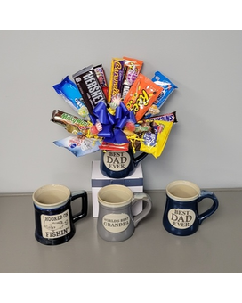 Dad Mug with Candy Bqt size, inches height and inches wide.