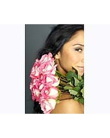 Dozen pink roses arranged with Godiva Chocolates size, inches height and inches wide.