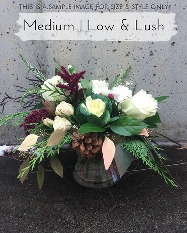 Medium Low & Lush size, inches height and inches wide.