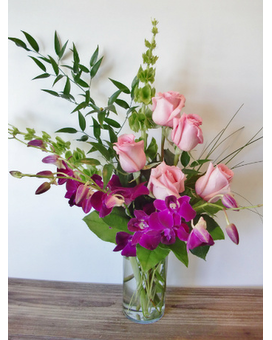 Orchid and Rose Delight Flower Arrangement