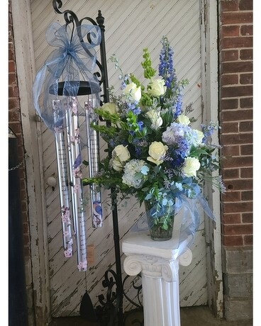 Chime with Vased Flowers Deluxe size, inches height and inches wide.