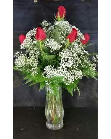6 Red Roses size, inches height and inches wide.