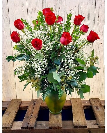 Dozen Rose Red - As Shown size, inches height and inches wide.