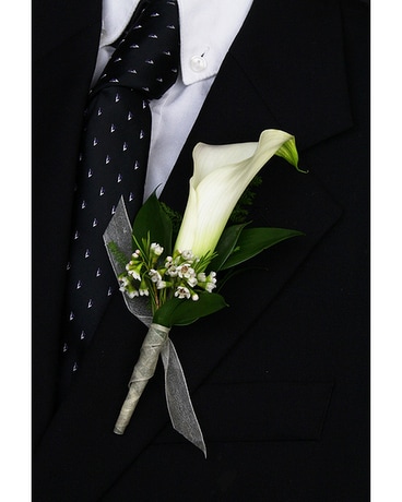 With Boutonniere size, inches height and inches wide.