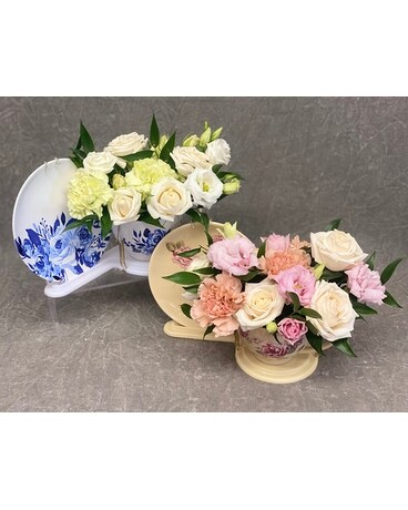 Blue Teacup size, inches height and inches wide.