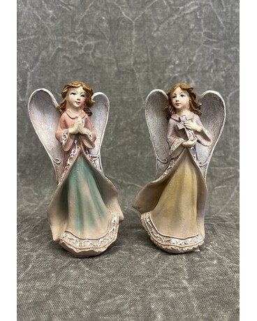 Pink & Green Angel (left) size, inches height and inches wide.
