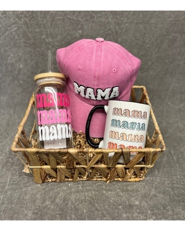 Gift Basket with Pink Hat size, inches height and inches wide.