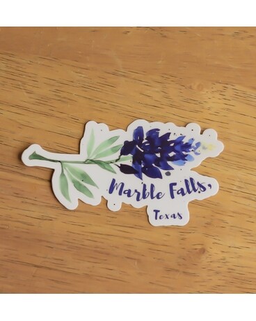 Hand Painted Bluebonnet Marble Falls Sticker 2.0 size, inches height and inches wide.