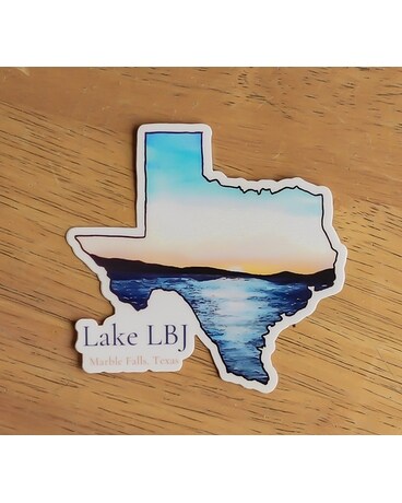 Hand Painted Lake LBJ Sticker W/words Sticker size, inches height and inches wide.