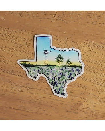Hand Painted Texas Shaped Sticker size, inches height and inches wide.