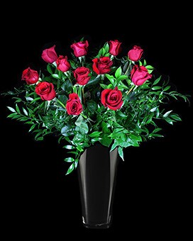 3 Dozen Red Roses-Vased size, inches height and inches wide.