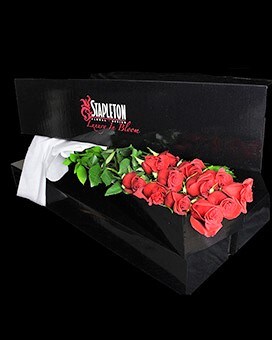 2 Dozen Red Roses-Boxed size, inches height and inches wide.