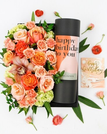 With Rose' Champagne size, inches height and inches wide.