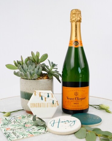 Luxe Upgrade: Card + Brut Champagne size, inches height and inches wide.