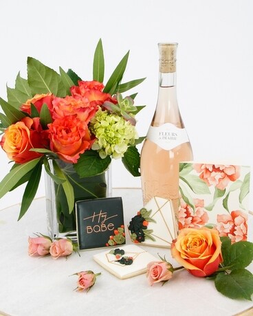 Luxe Upgrade: Card + Rosé Wine size, inches height and inches wide.
