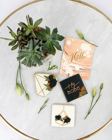 Upgrade: Succulent, Cookies & Handwritten Card size, inches height and inches wide.