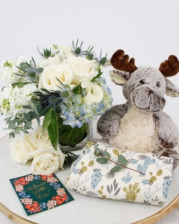 Luxe Upgrade: Card + Receiving Blanket (SOLD OUT) size, inches height and inches wide.