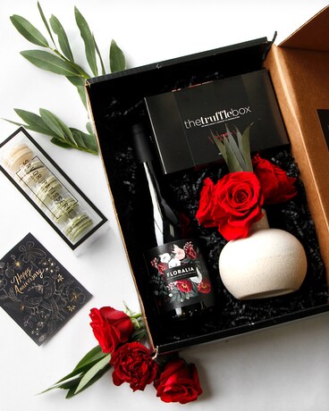 With Floralia Pinot Noir & 5 pc. Savor Macarons size, inches height and inches wide.