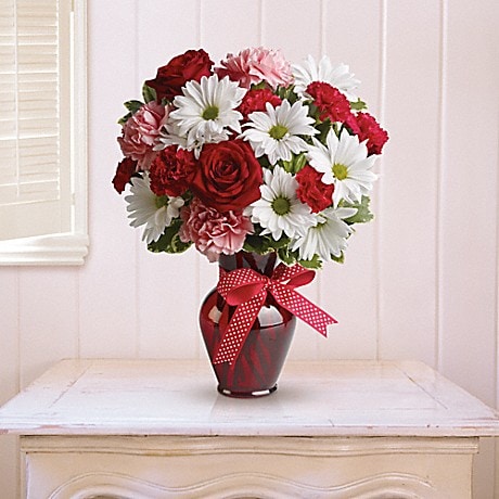 white and red rose bouquet