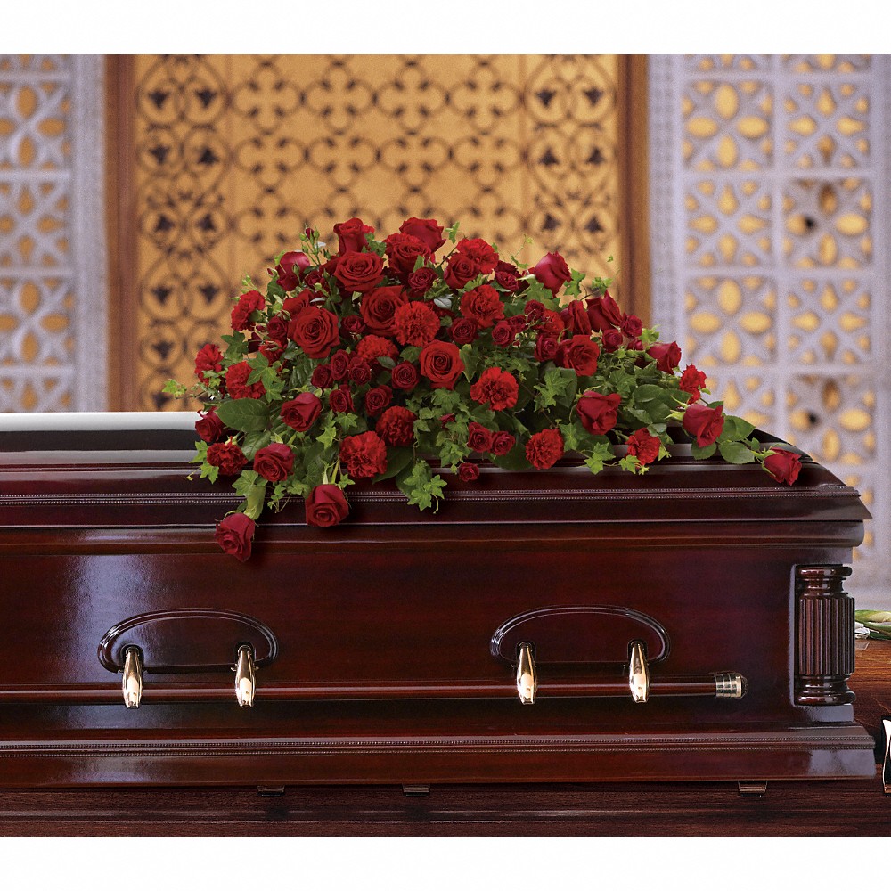 Red Rose Reverence Casket Spray (T225-3A) in Chicago IL - Soukal