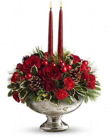 Teleflora's Mercury Glass Bowl Bouquet Flower Arrangement