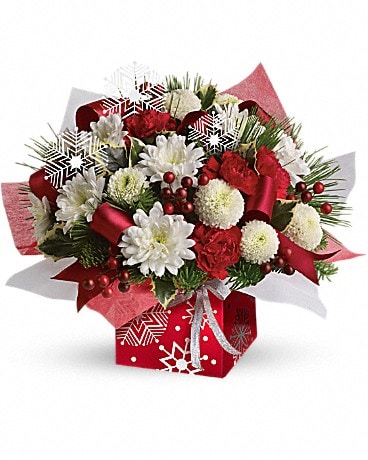 Teleflora's Winter Snowflake Present Perfect Flower Arrangement
