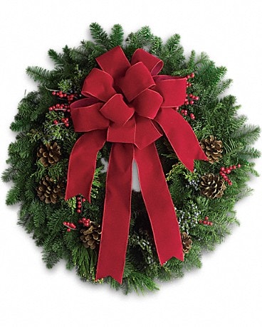 Classic Holiday Wreath in Many LA - Whispering Pines Flower Shop