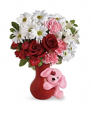 Send A Hug Puppy Love Bouquet With Red Roses In Sparks Nv Flower Bucket Florist