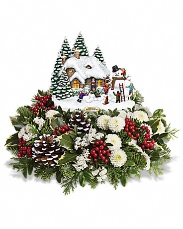 Thomas Kinkade's Snowballs & Smiles Centerpiece Flower Arrangement