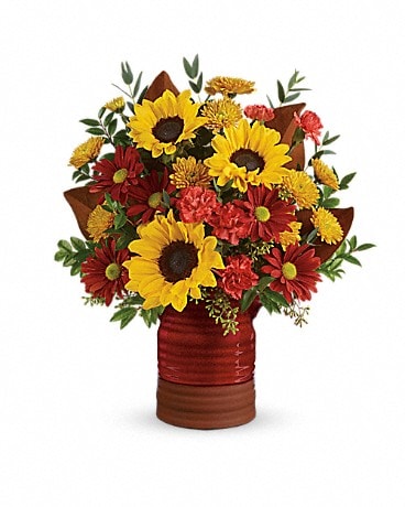 Smiles & Sunshine Bouquet with Red Vase