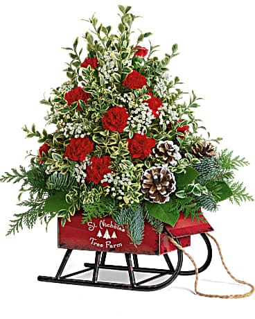 Edelweiss' Snowy Sleigh Tree Bouquet