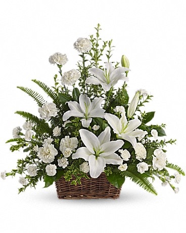 Peaceful White Lilies Basket Basket Arrangement