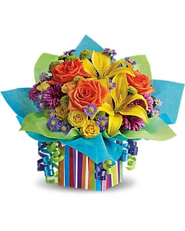 Teleflora's Rainbow Present Flower Arrangement